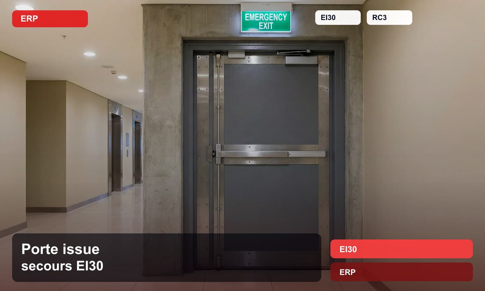Photo porte issue secours ei30 norme EI30 pour ERP